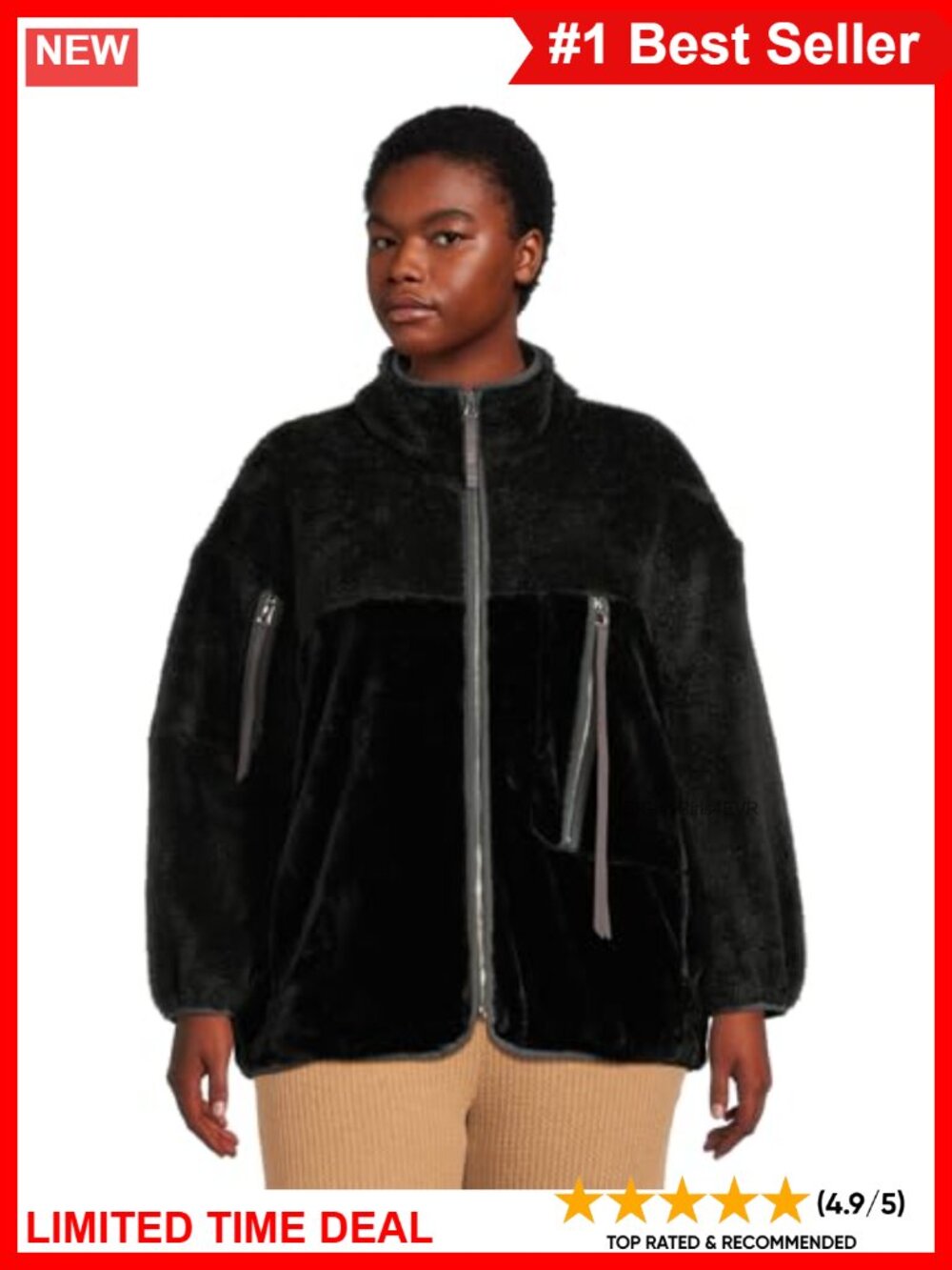 UGG Sherpa Faux Fur Blocked Full Zip Cocoon Jacket Women's Coat